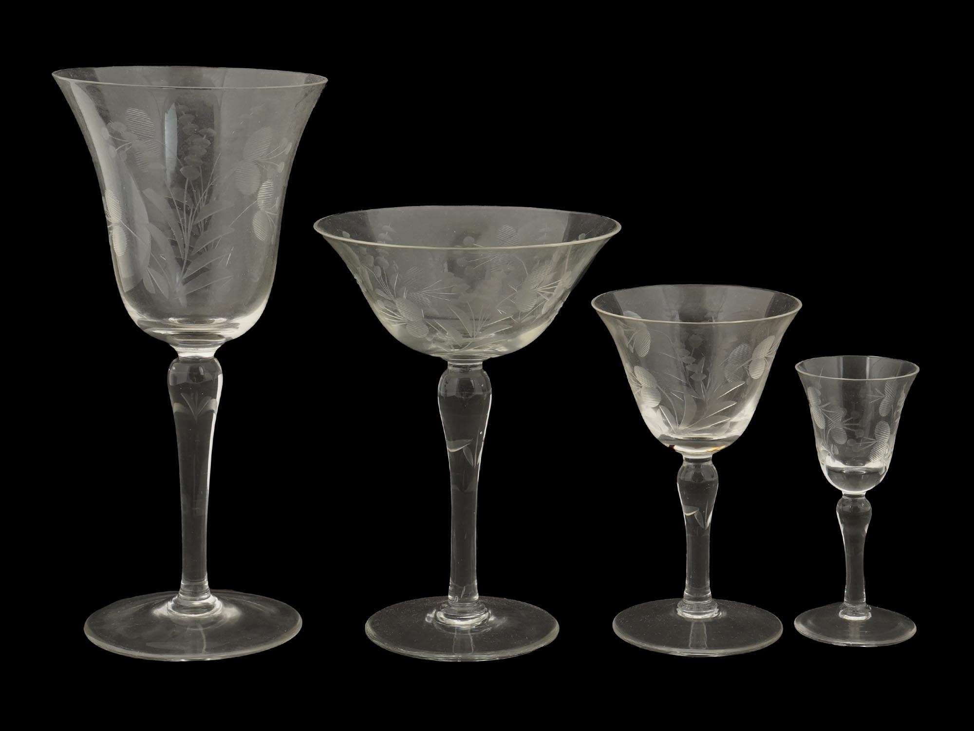 LARGE COLLECTION OF ETCHED GLASS DRINK WARES PIC-6